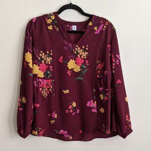 Old Navy Purple Floral Ruffle Blouse